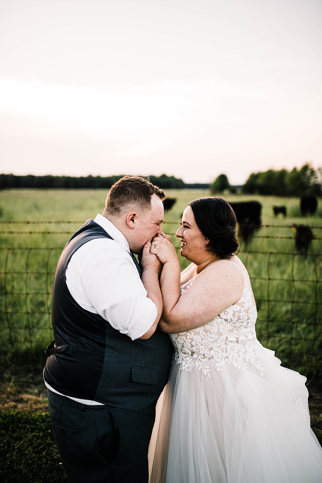 sunset bride and groom portrait sam yoder farm