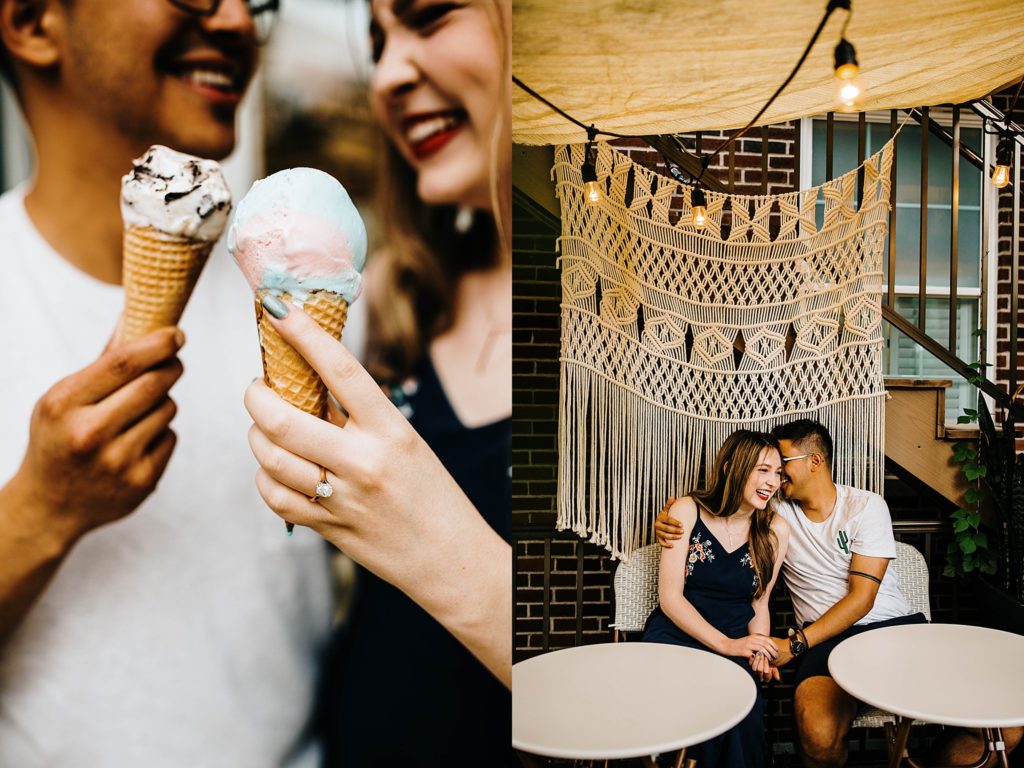 ice cream shop engagement photos