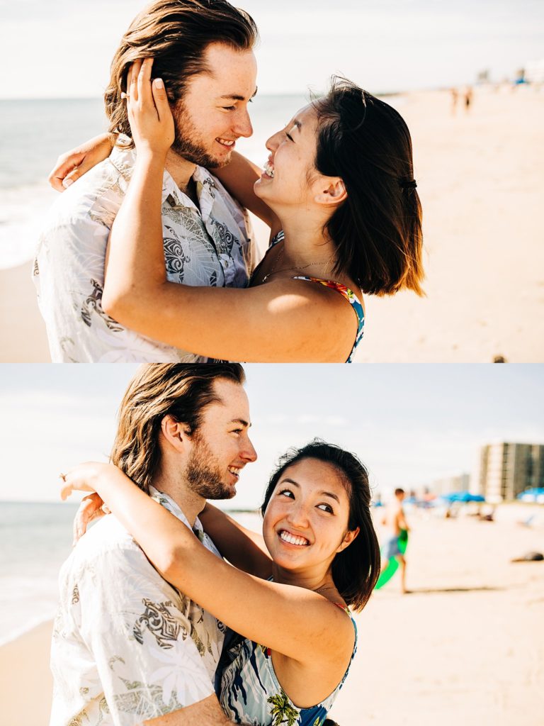 couples engagement photos on a beach
