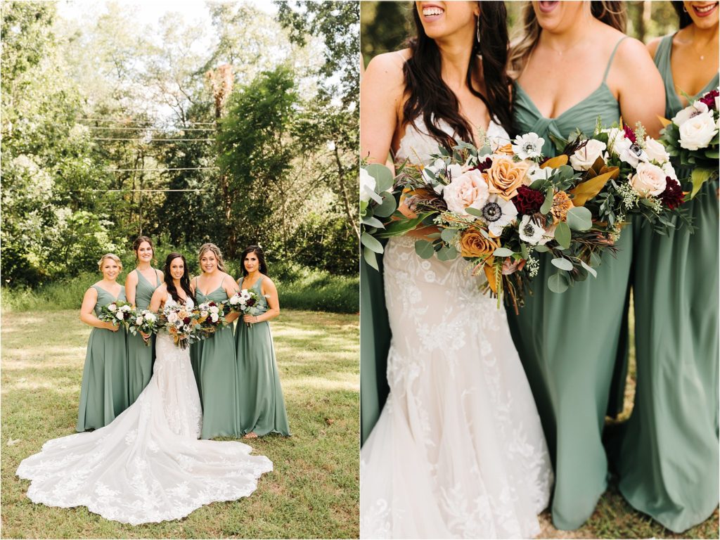 green bridesmaids dresses