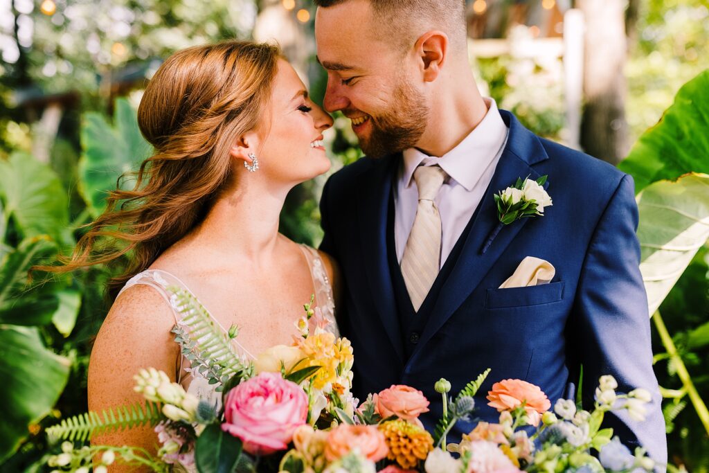 A colorful bride and groom portrait at Promise Ridge