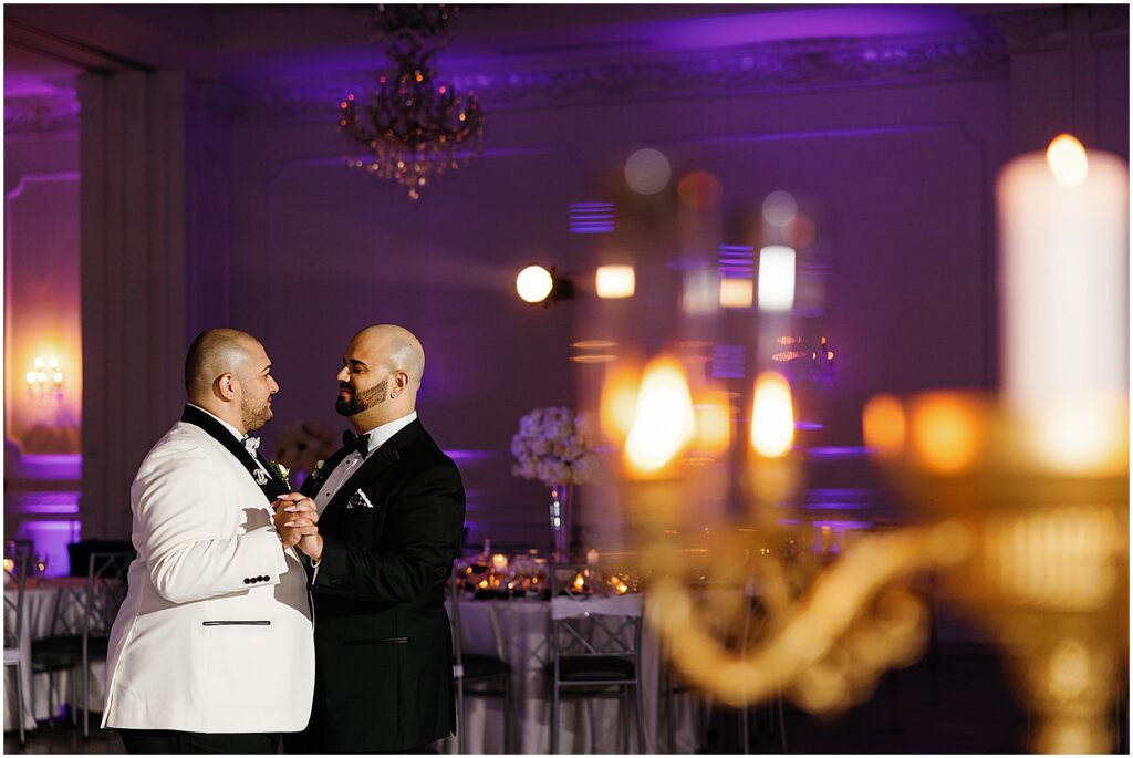 Two grooms share a private last dance at the Addison Park.