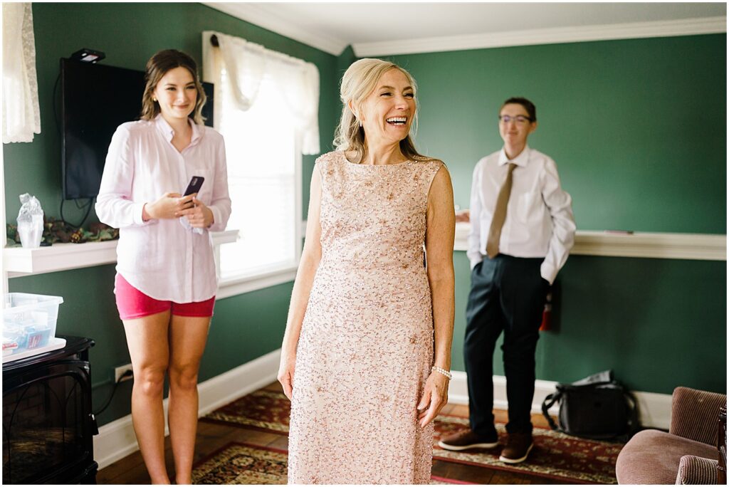 Family members gather in a historic inn to get ready for a wedding.